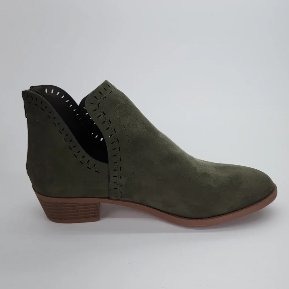 Just Fab Tommi Green Faux Suede Cutout Bootie - Zippered Heel Trendy & Versatile - Picture 7 of 12